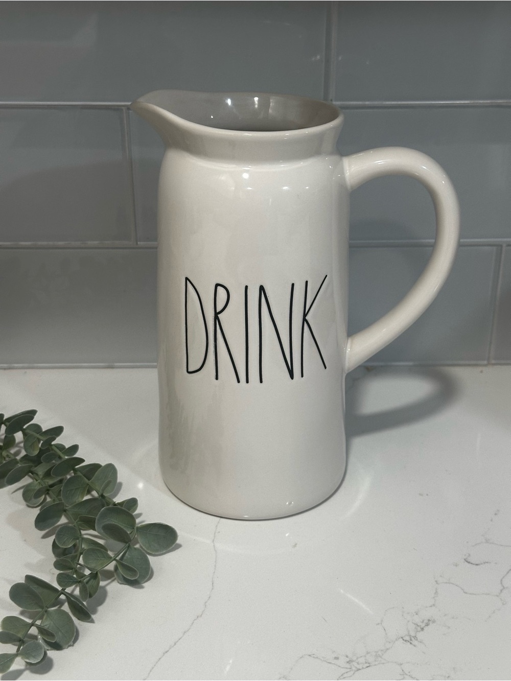 New Rae Dunn DRINK Pitcher 9" Tall Artisan Collection Ceramic Farmhouse Kitchen